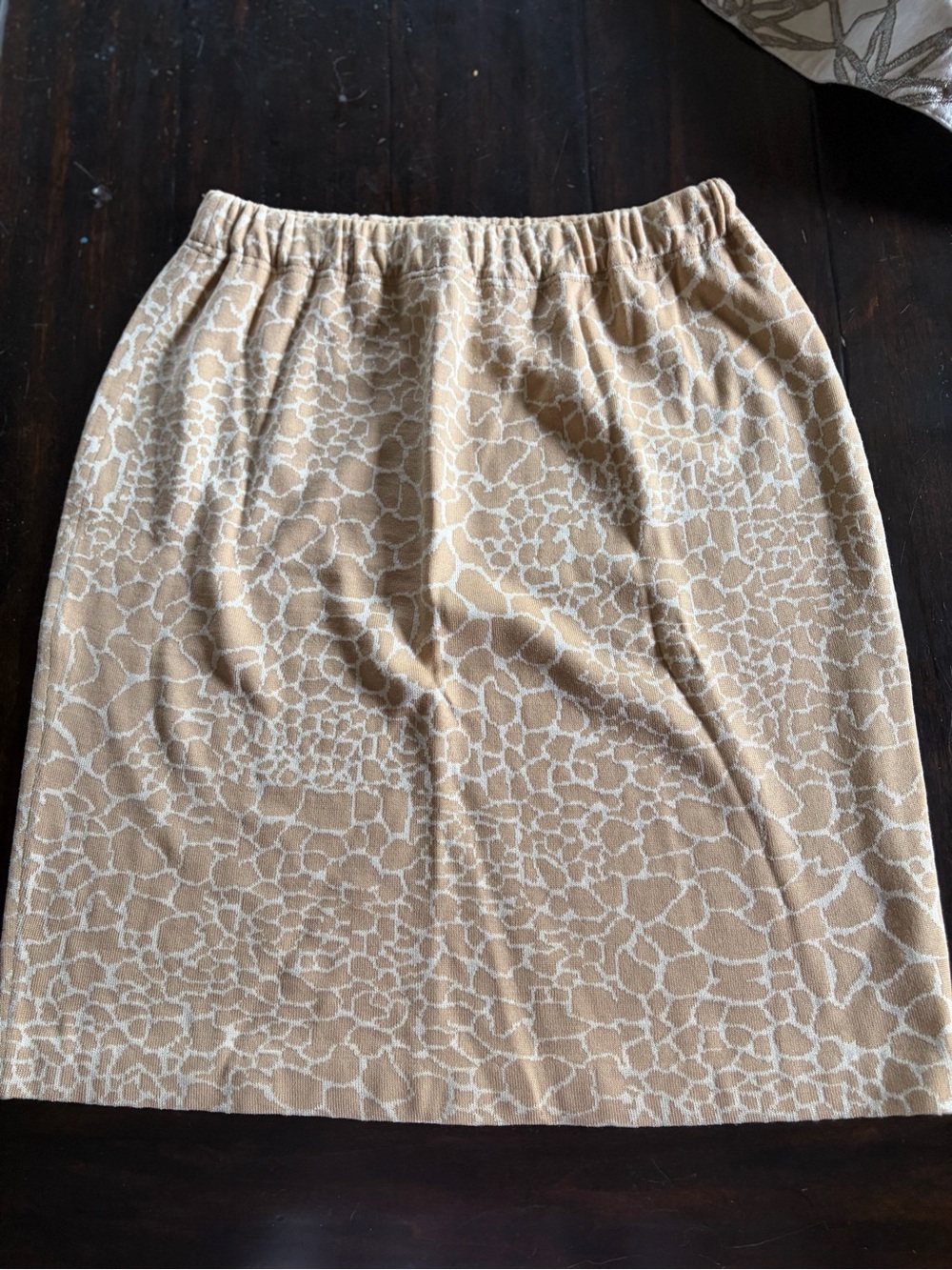 St. John Beige and Cream Animal-Print Midi Skirt